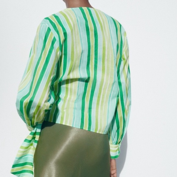 Zara Green striped multicolored wrap top - Picture 13 of 15